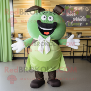 Olive Bbq Ribs mascot costume character dressed with a Culottes and Bow ties