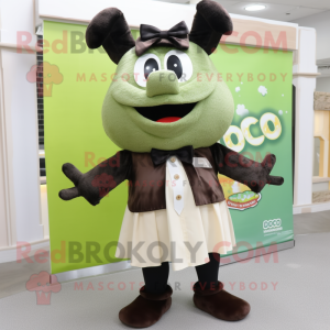 Olive Bbq Ribs mascot costume character dressed with a Culottes and Bow ties