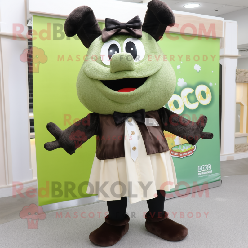 Olive Bbq Ribs mascot costume character dressed with a Culottes and Bow ties Olive Bbq Ribs mascot costume character dressed with a Culottes and Bow ties