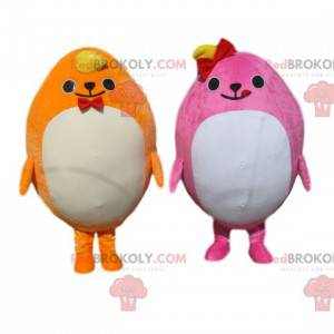 Dupla rechonchuda de mascote amarela e rosa - Redbrokoly.com