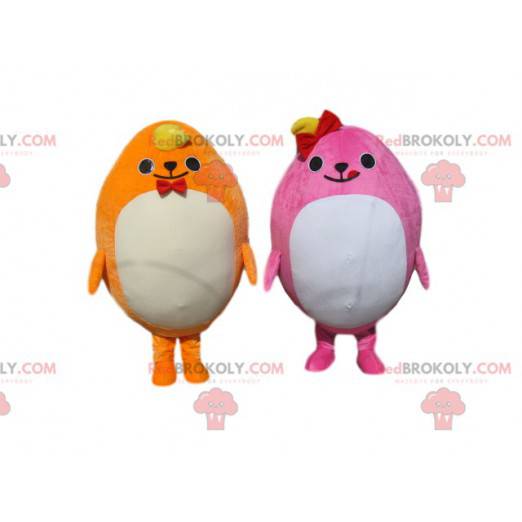 Dupla rechonchuda de mascote amarela e rosa - Redbrokoly.com