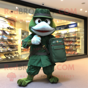 Forest Green Special Air Service mascot costume character dressed with a Bermuda Shorts and Wallets