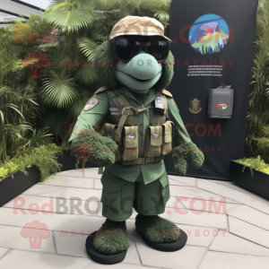 Forest Green Special Air Service mascot costume character dressed with a Bermuda Shorts and Wallets