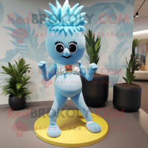 Sky Blue Pineapple mascot costume character dressed with a Yoga Pants and Rings