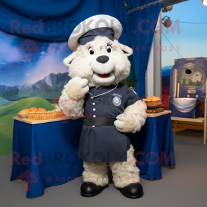 Navy Shepard'S Pie mascot costume character dressed with a Trousers and Wraps