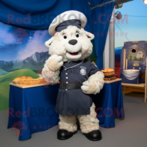 Navy Shepard'S Pie mascot costume character dressed with a Trousers and Wraps