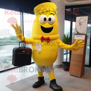 Yellow Paella mascot costume character dressed with a Blouse and Briefcases