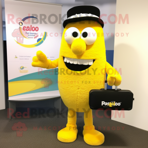 Yellow Paella mascot costume character dressed with a Blouse and Briefcases