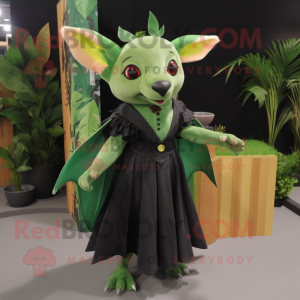 Forest Green Fruit Bat mascot costume character dressed with a Maxi Skirt and Ties