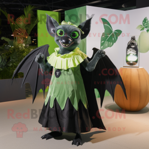 Forest Green Fruit Bat mascot costume character dressed with a Maxi Skirt and Ties