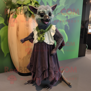 Forest Green Fruit Bat mascot costume character dressed with a Maxi Skirt and Ties
