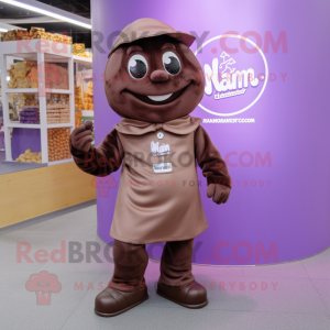 nan Chocolate Bar mascot costume character dressed with a Romper and Shoe laces