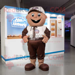 nan Chocolate Bar mascot costume character dressed with a Romper and Shoe laces