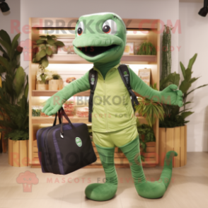 Forest Green Snake mascot costume character dressed with a Shorts and Tote bags