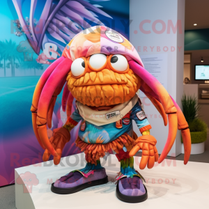 nan Hermit Crab mascot costume character dressed with a Graphic Tee and Hair clips