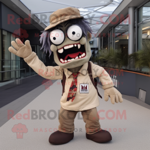 Tan Zombie mascot costume character dressed with a Jumpsuit and Pocket squares