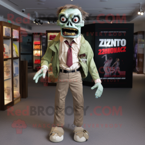 Tan Zombie mascot costume character dressed with a Jumpsuit and Pocket squares