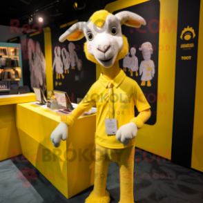 Lemon Yellow Goat mascot costume character dressed with a Polo Tee and Ties