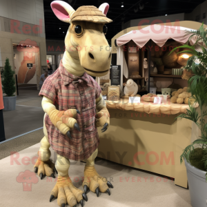 Tan Parasaurolophus mascot costume character dressed with a Flannel Shirt and Anklets
