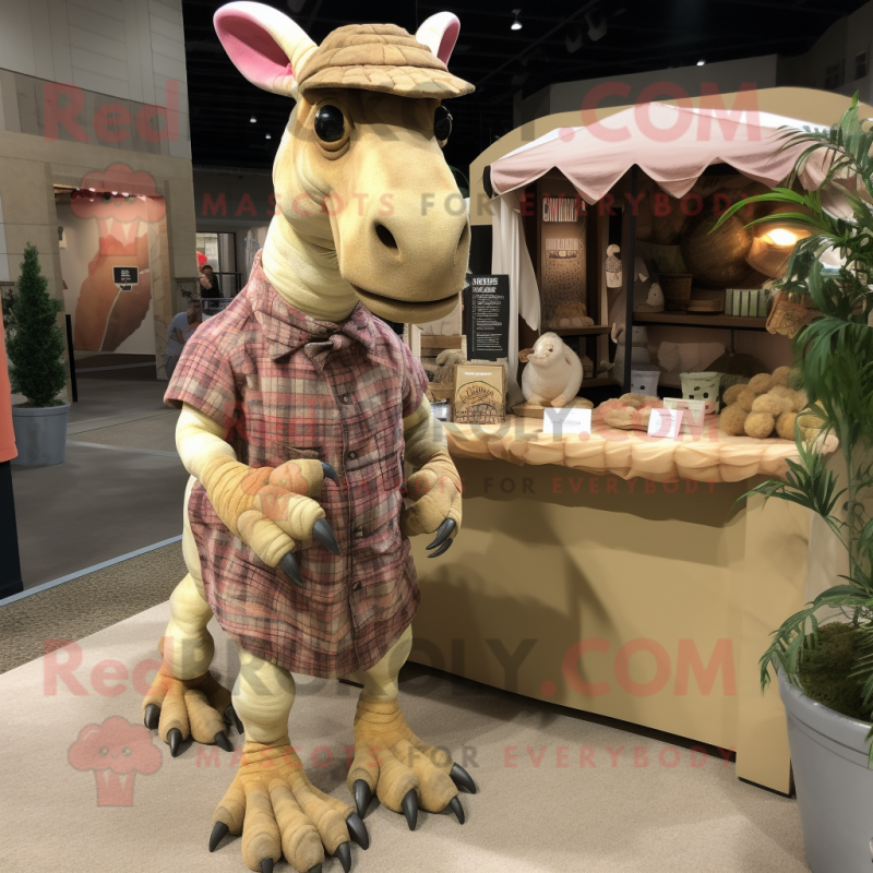 Tan Parasaurolophus mascot costume character dressed with a Flannel Shirt and Anklets Tan Parasaurolophus mascot costume character dressed with a Flannel Shirt and Anklets