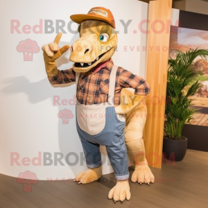 Tan Parasaurolophus mascot costume character dressed with a Flannel Shirt and Anklets