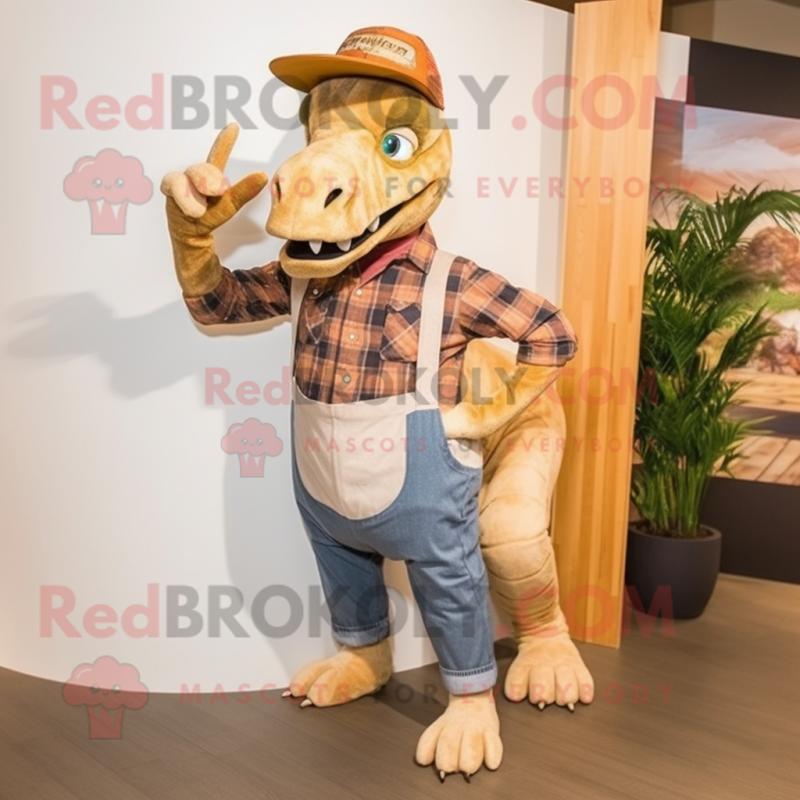 Tan Parasaurolophus mascot costume character dressed with a Flannel Shirt and Anklets Tan Parasaurolophus mascot costume character dressed with a Flannel Shirt and Anklets