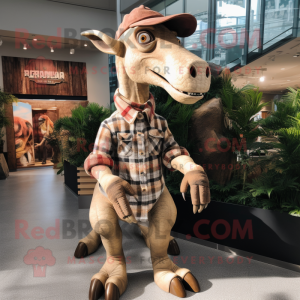 Tan Parasaurolophus mascot costume character dressed with a Flannel Shirt and Anklets