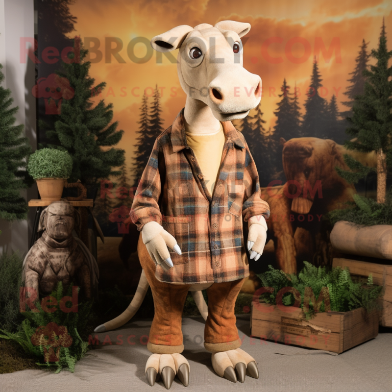 Tan Parasaurolophus mascot costume character dressed with a Flannel Shirt and Anklets