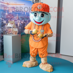 Orange Biryani mascot costume character dressed with a Baseball Tee and Necklaces