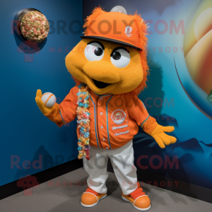 Orange Biryani mascot costume character dressed with a Baseball Tee and Necklaces