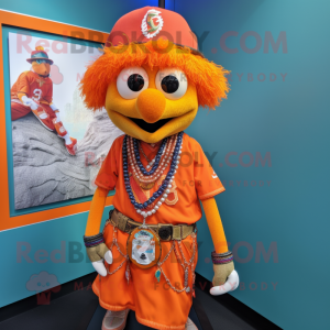 Orange Biryani mascot costume character dressed with a Baseball Tee and Necklaces