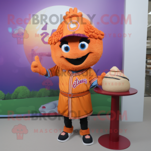 Orange Biryani mascot costume character dressed with a Baseball Tee and Necklaces