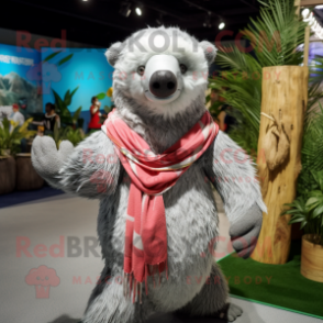 Silver Sloth Bear mascot costume character dressed with a Bikini and Scarves