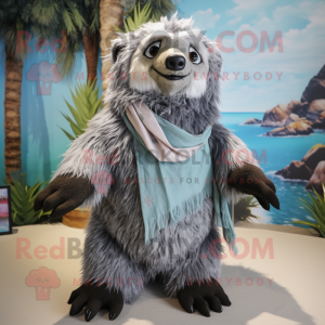 Silver Sloth Bear mascot costume character dressed with a Bikini and Scarves