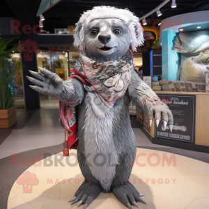 Silver Sloth Bear mascot costume character dressed with a Bikini and Scarves