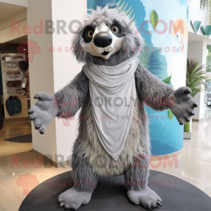 Silver Sloth Bear mascot costume character dressed with a Bikini and Scarves