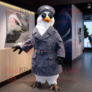 Navy Dove mascot costume character dressed with a Parka and Pocket squares