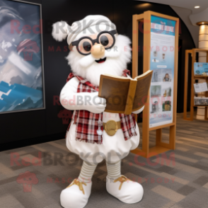 White Bagpipe mascot costume character dressed with a Romper and Reading glasses
