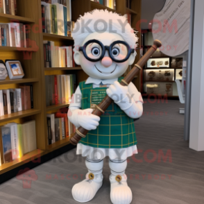 White Bagpipe mascot costume character dressed with a Romper and Reading glasses
