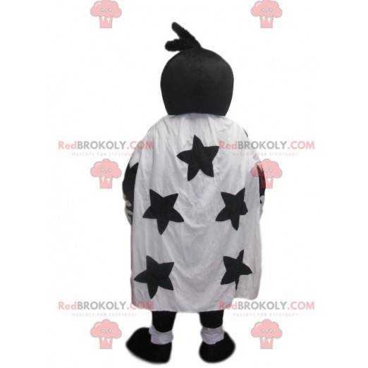 Mascote Raven com roupa esportiva em preto e branco -