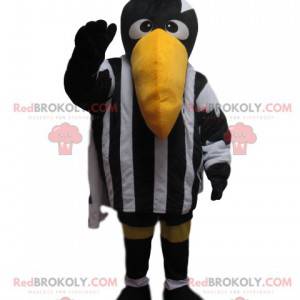 Mascote Raven com roupa esportiva em preto e branco -