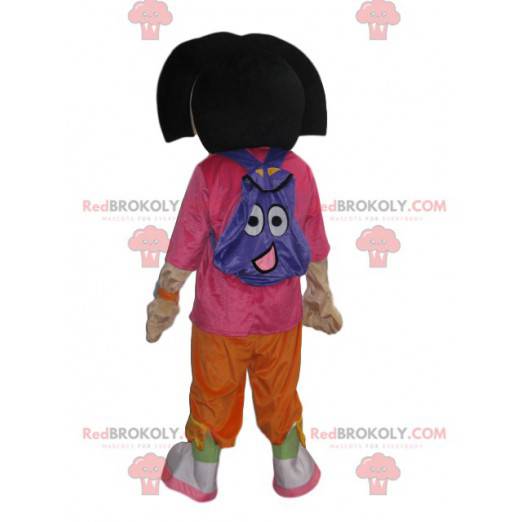 Mascotte de Dora avec son sac à dos violet rigolo -