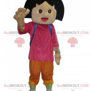 Dora Maskottchen mit ihrem lustigen lila Rucksack -