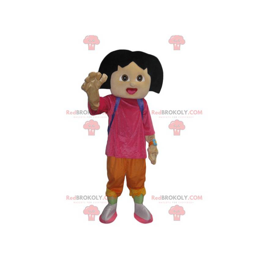 Dora Maskottchen mit ihrem lustigen lila Rucksack -