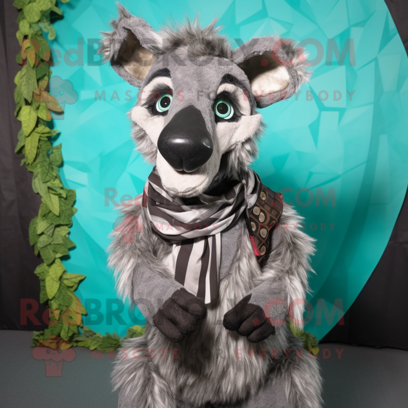 Gray Hyena mascot costume character dressed with a Wrap Skirt and Ties Gray Hyena mascot costume character dressed with a Wrap Skirt and Ties