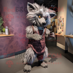 Gray Hyena mascot costume character dressed with a Wrap Skirt and Ties