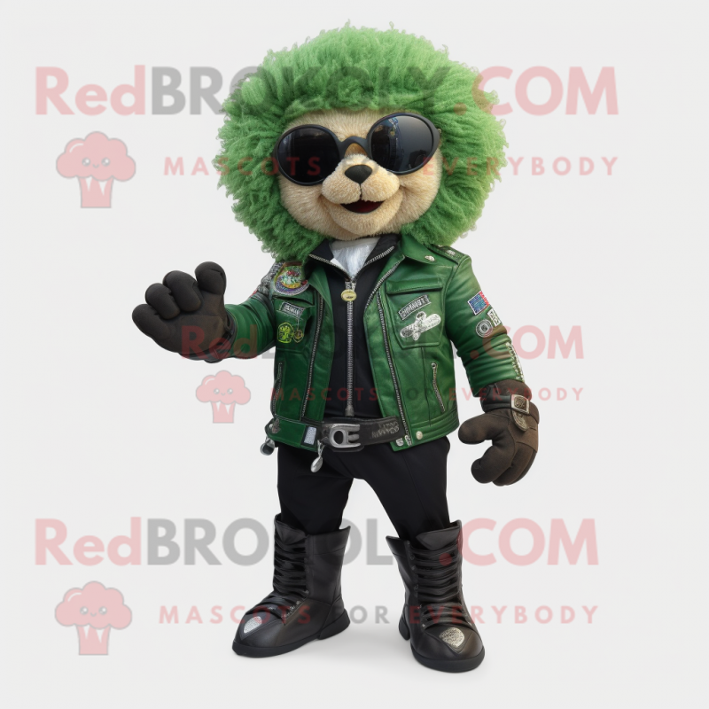 Forest Green But mascot costume character dressed with a Biker Jacket and Keychains Forest Green But mascot costume character dressed with a Biker Jacket and Keychains