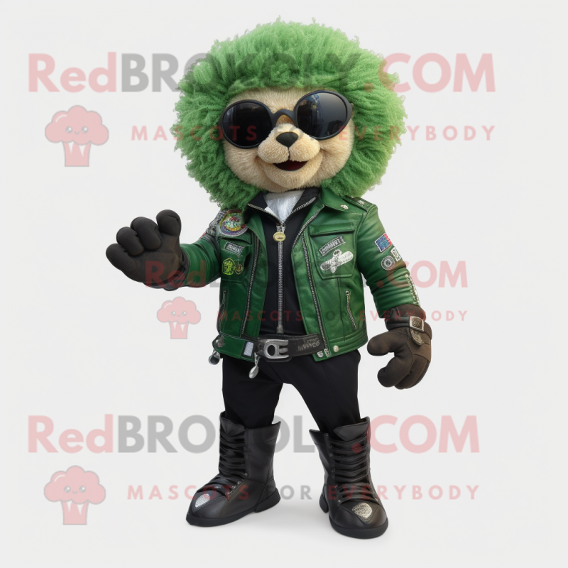 Forest Green But mascot costume character dressed with a Biker Jacket and Keychains