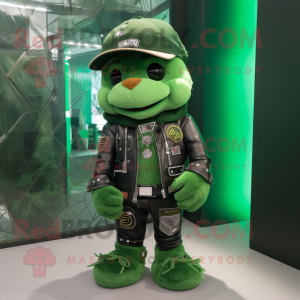 Forest Green But mascot costume character dressed with a Biker Jacket and Keychains