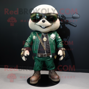 Forest Green But mascot costume character dressed with a Biker Jacket and Keychains